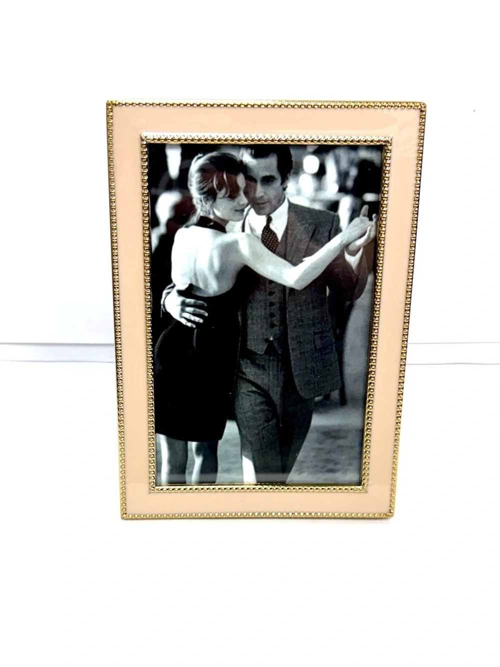 Tahari Home Picture Frame 4 x 6 Peach & Gold Beaded Trim Metal  F461010